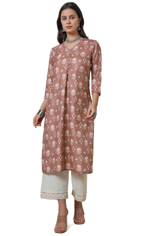 Soch Women Linen Blend Floral Print Kurta with Lace