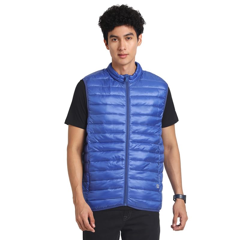 Turtle Men Nylon Blue Plain Regular Fit Sleeve Less Casual Windcheater