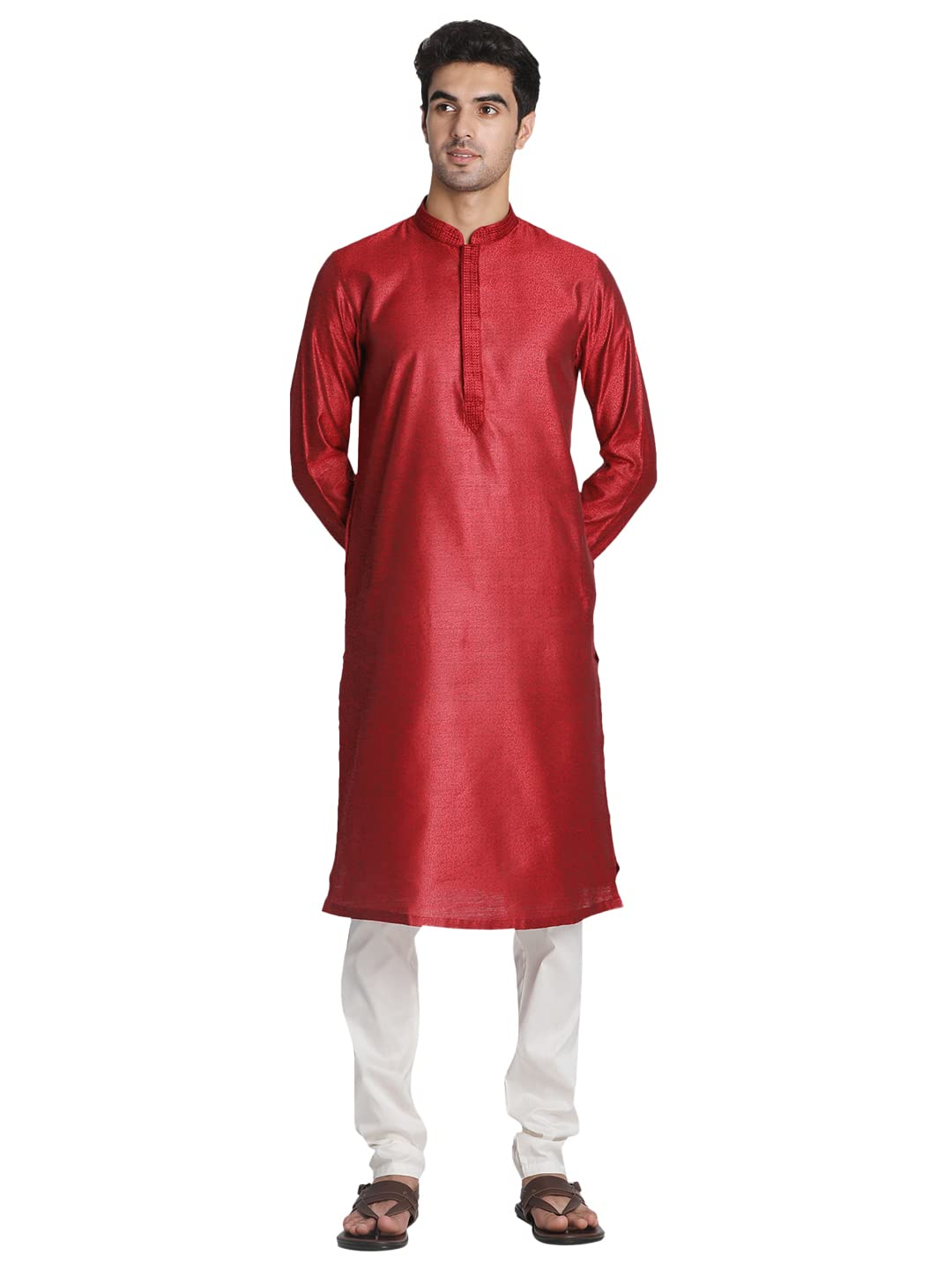 Manyavar MenS Ruby Red Self Design Kurta Pajama (Maroon,Xl)