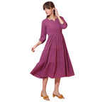 Sheetal Associates WomenS Casual 3/4 Sleeve Crepe Fit And Flare Dress| Comfortable Relaxed Fit Summer Party Dress Purple