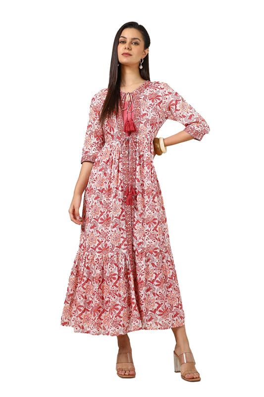 Soch Women Cotton Floral Print Dress with Faux Mirror