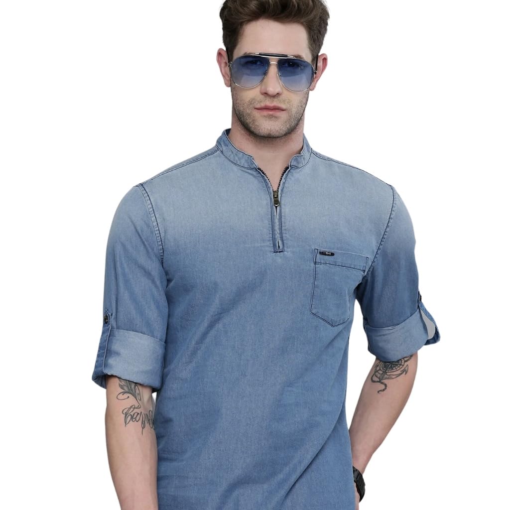The Indian Garage Co Men'S Polycotton Slim Fit Kurta (0321-Dbmsk01L29-03_Blue_Xl)