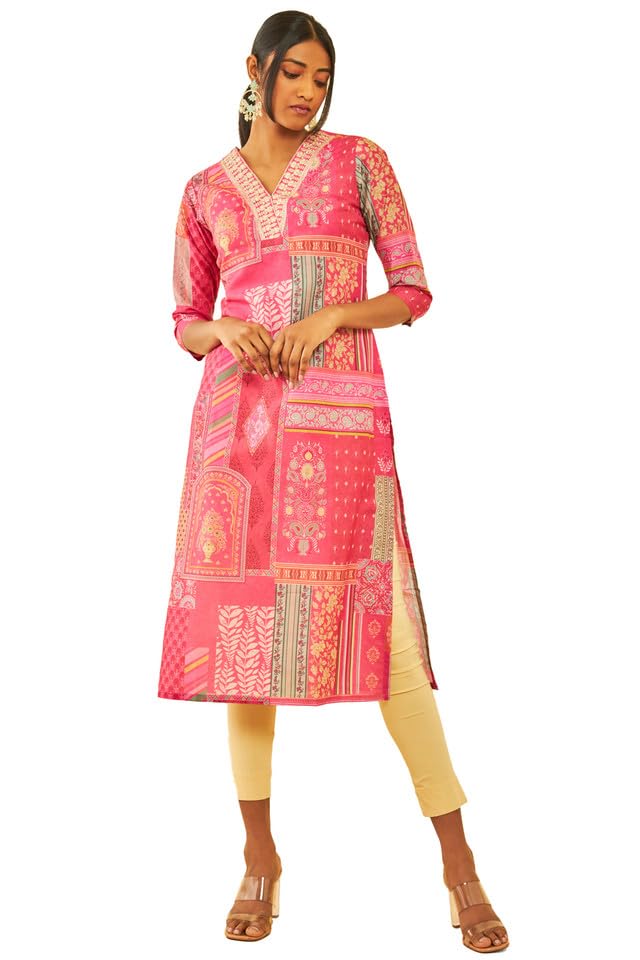 Soch Women Muslin Blend Ethnic Motif Printed Kurta with Zari