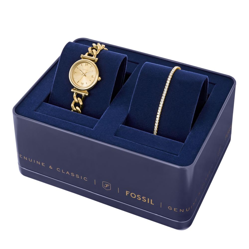 Fossil Women's Carlie Three-Hand Gold-Tone Stainless Steel Watch and Bracelet Set