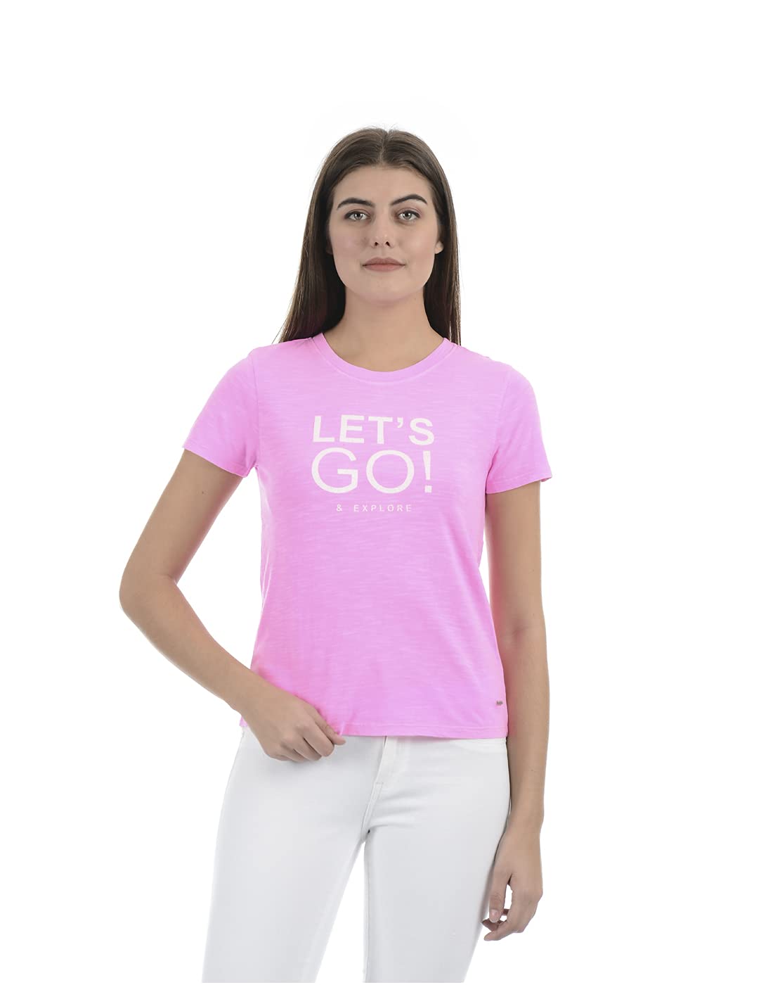 Pepe Jeans WomenS Plain Regular Fit T-Shirt (Pl504584_Neon Pink Small)