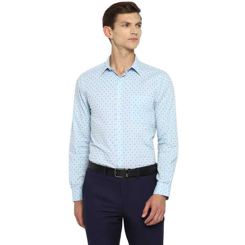 Turtle Men Sky Blue Linen Printed Slim Fit Shirts