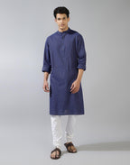 Fabindia Mens Cotton Blend Striped Relaxed Kurta (1032039BLUE_Blue