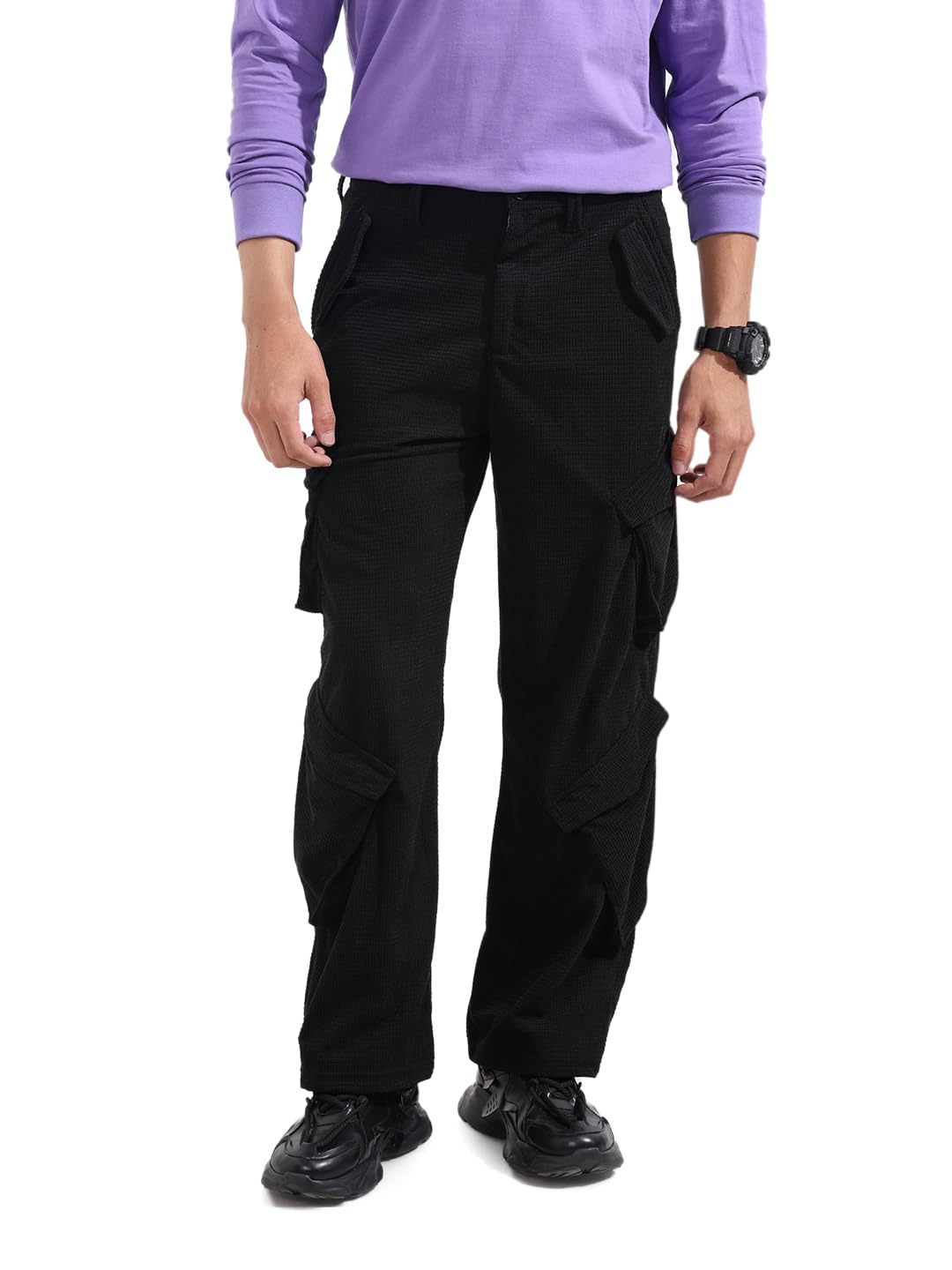 The Indian Garage Co Mens Baggy Mid-Rise Textured Cargo Pants