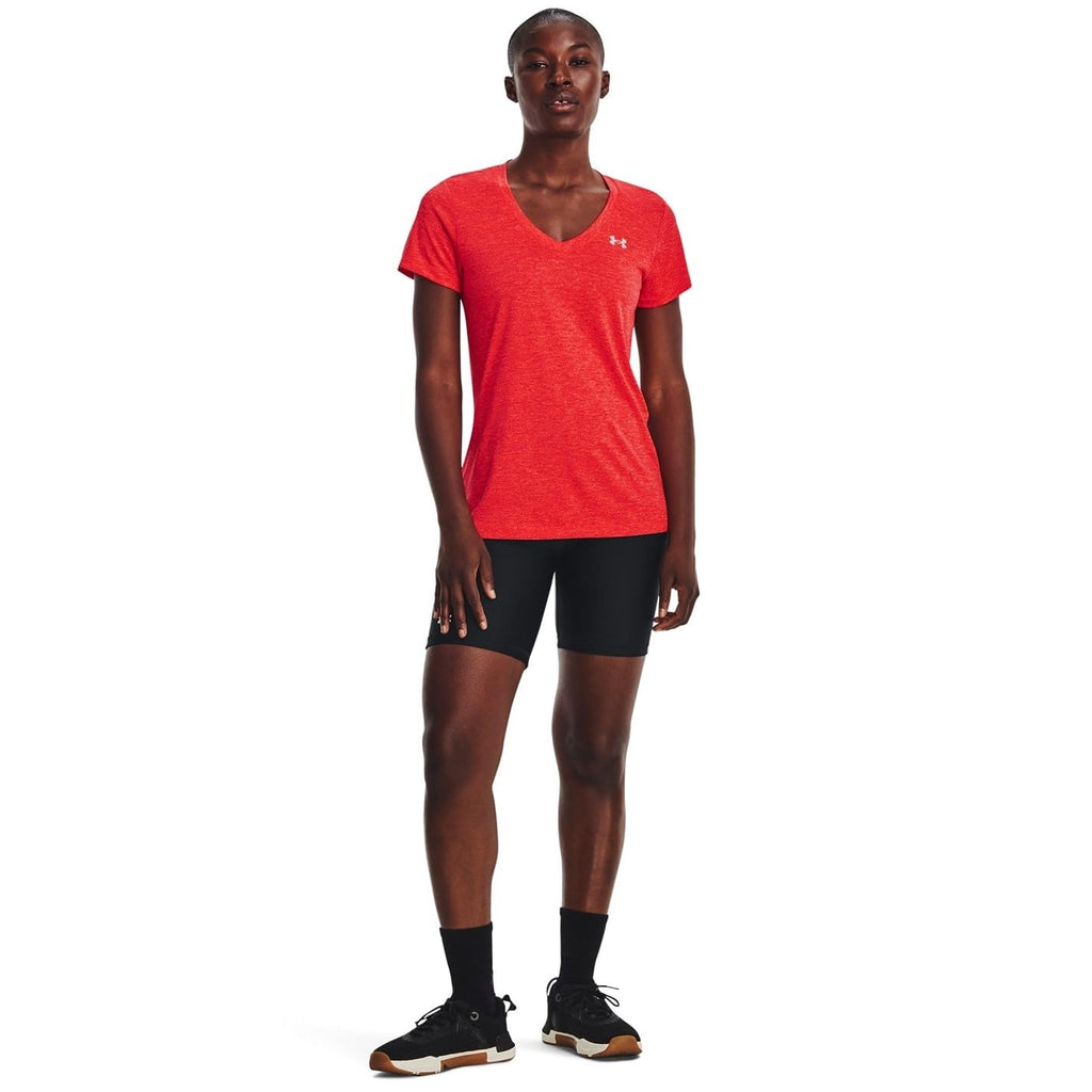 Under Armour Womens Tech V-Neck Twist Short-Sleeve T-Shirt, (629) Beta/Pomegranate/Metallic Silver, Small