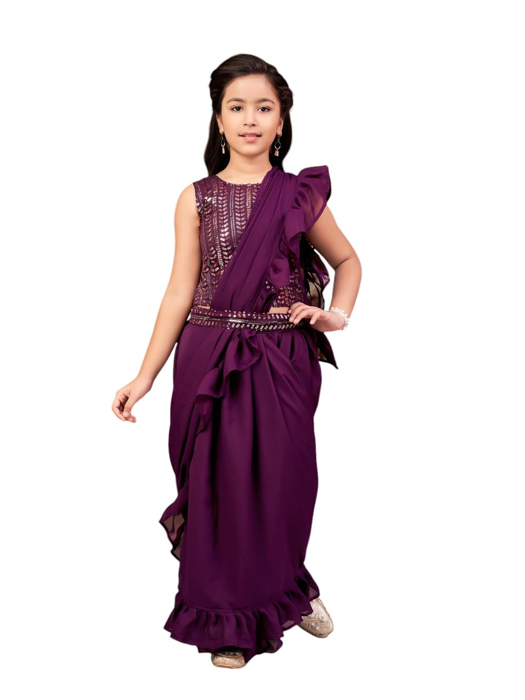 Aarika Girls Ethnic Wear Purple Colour Sequin Embroidery Georgette Lehenga Choli Set With Attached Dupatta-(9-13 Years)-(Lch-Shm