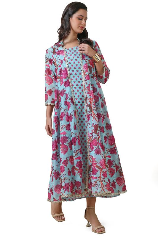 Soch Women Botanical Chanderi Blend Dress with Jacket