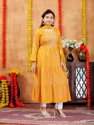 Aarika Girls Casual Wear Red Colour Cotton Bandhej Kurti