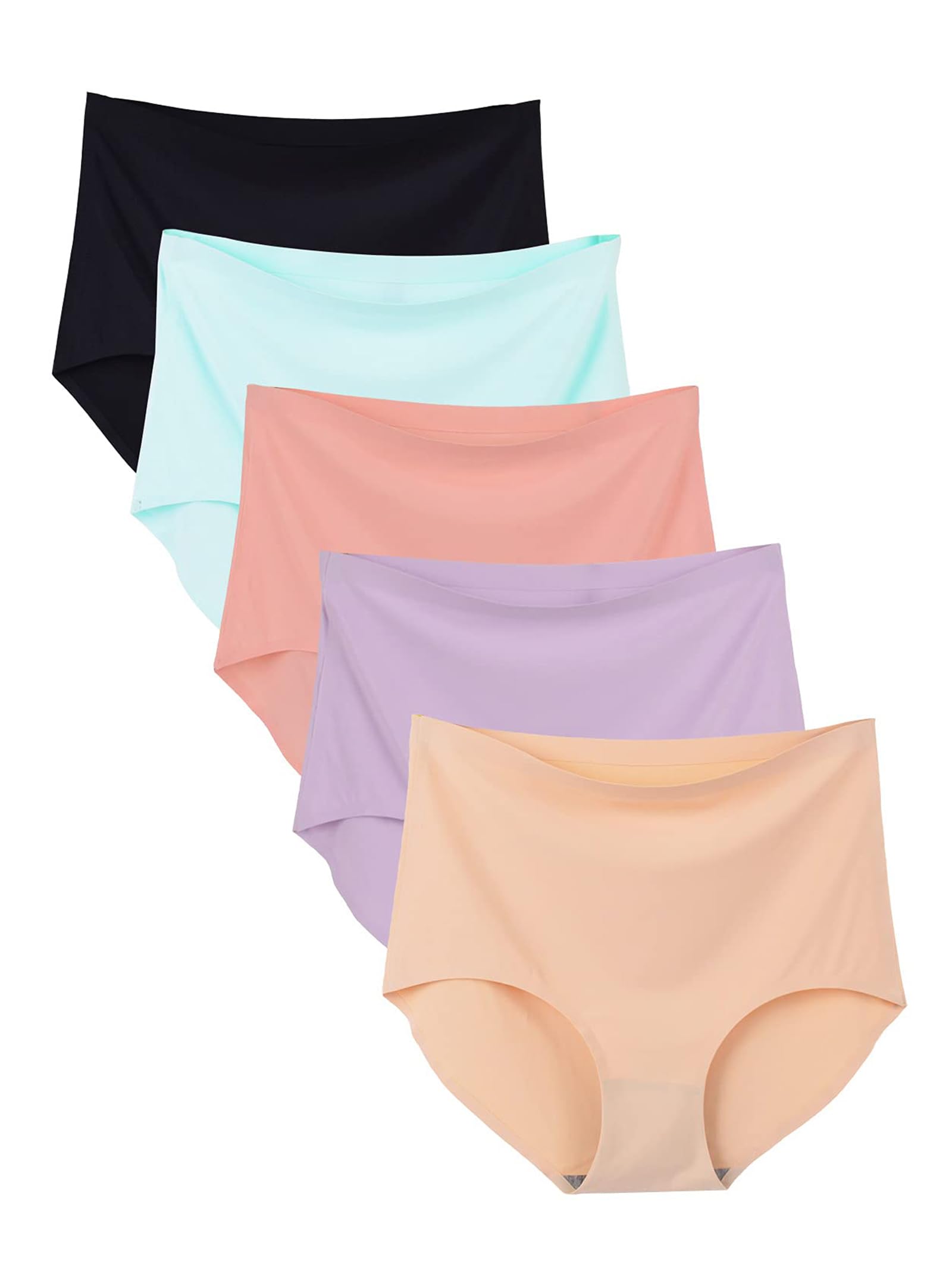 Buankoxy 5 Pack Women's Seamless Invisible Hipster Panties High Waist Underwear(7, Assorted Colors)