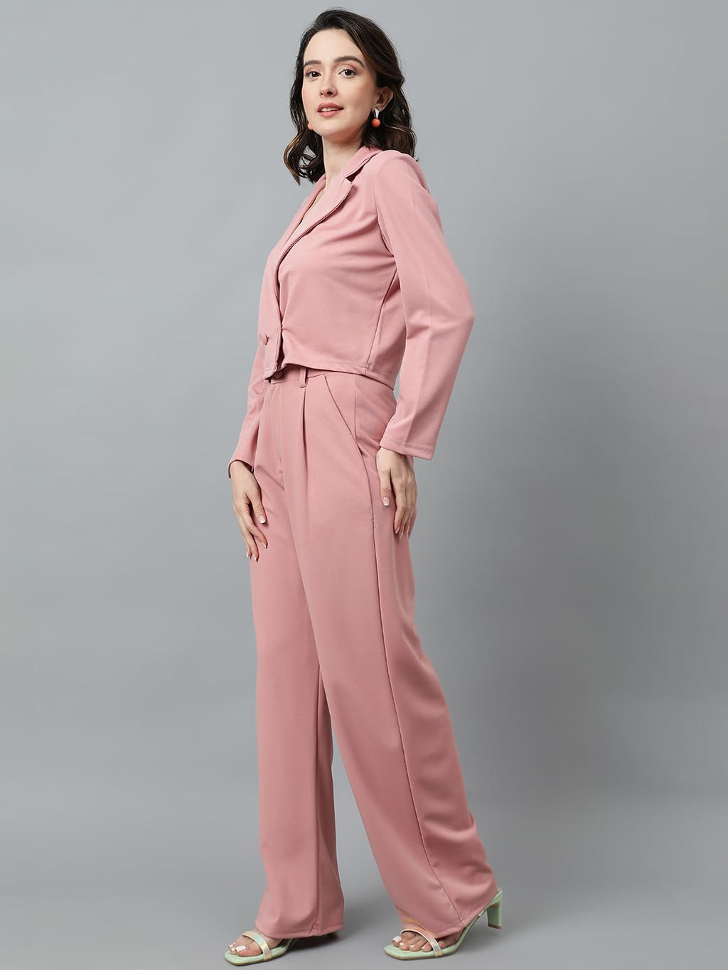 Kotty WomenS Dress Pant With Blazer Co-Ords Set Dusty Pink