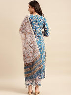 ANNI DESIGNER Womens Cotton Blend Straight Printed Kurta with Pant & Dupatta (Kuntu Blue-NWG_M_Blue_Medium)