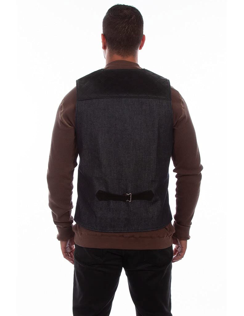 LEATHER W/DENIM VEST