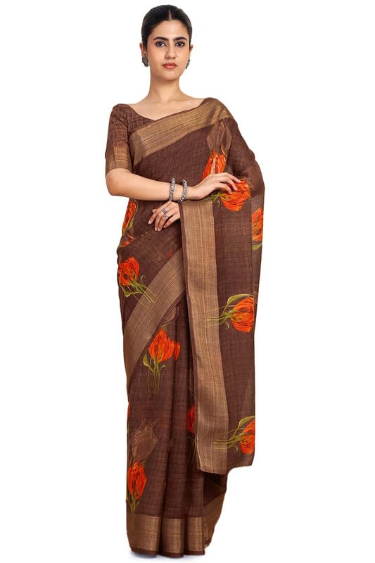 Soch Women Linen Floral Print Saree