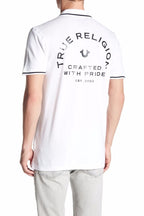 True Religion Men's Crafted with Pride Polo, White with Black Piping, XXL