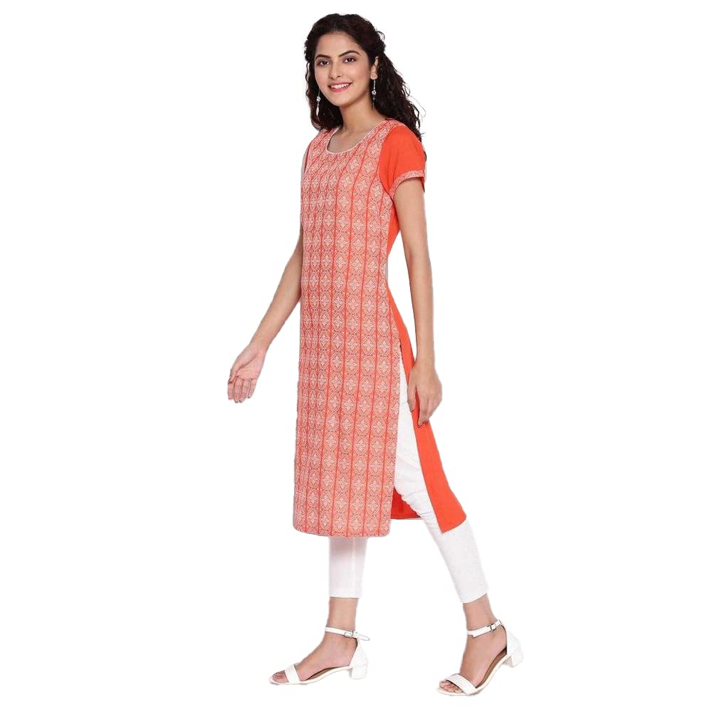 Aurelia Round Neck Cotton Womens Knee Length Kurta (S21Aua11871C001, Orange, Extra Small)