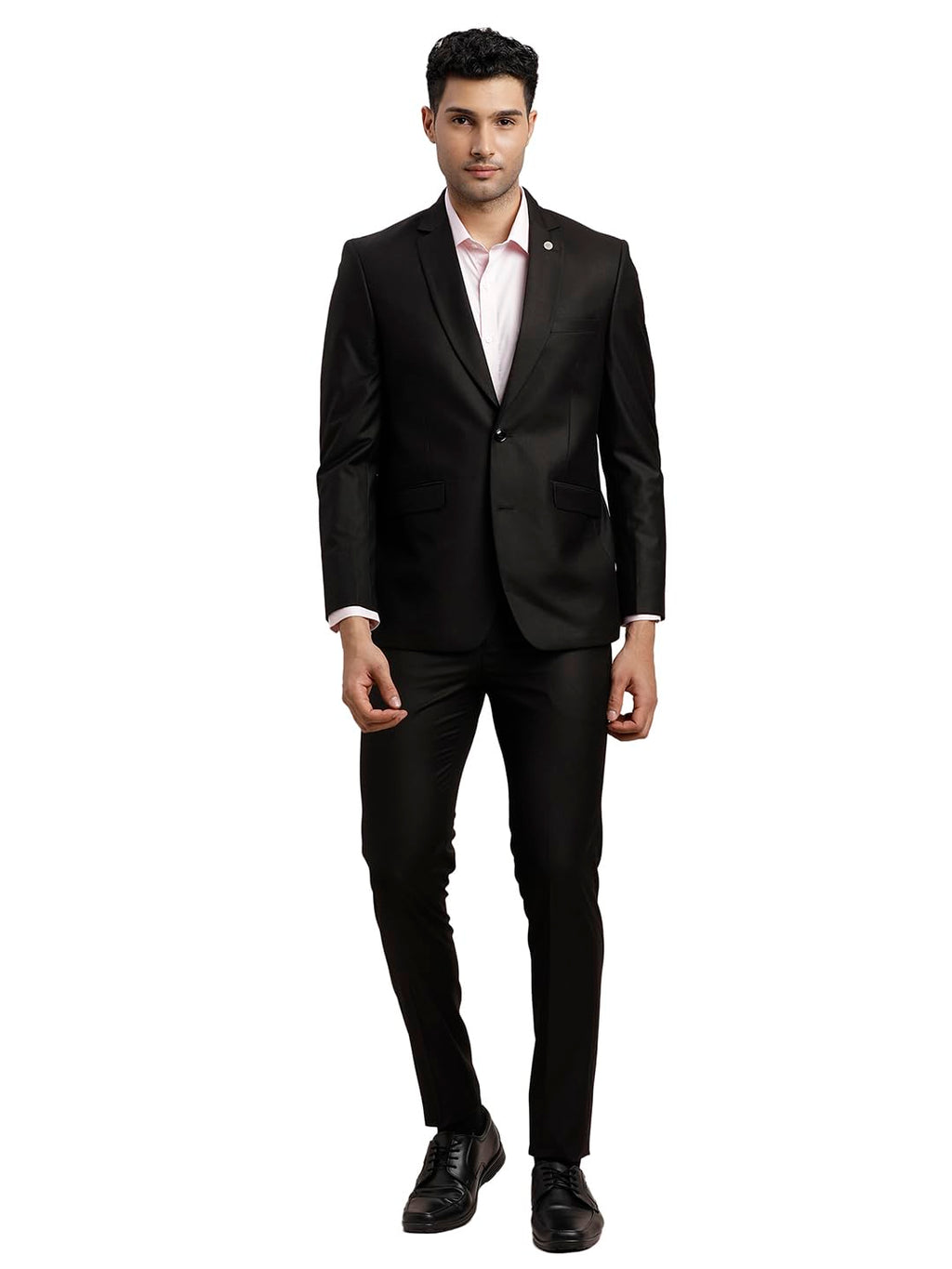 Turtle Men Polyviscose Tailored Fit Black Formal Suits (2 Piece)