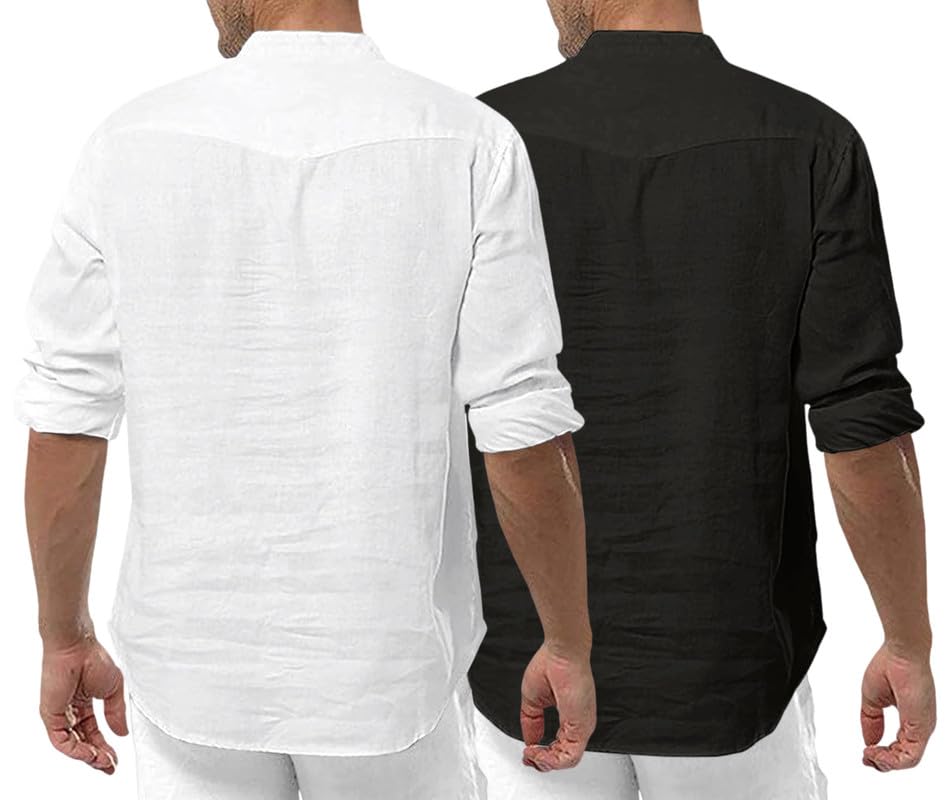 Macsivo MenS Cotton Blend Kurta | Band Collar | Casual | Plain | Formal | Full Sleeve | Summer | Regular Fit - (Combo Pack Of 2