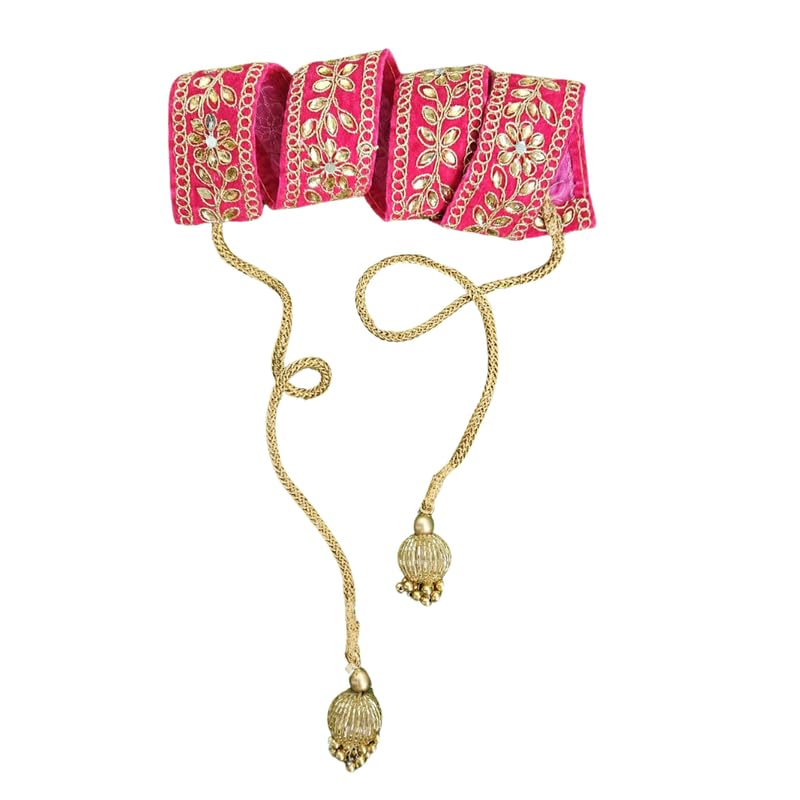 The Cool Grandmom Traditional Embroidery Cloth Saree Waist Belt Adjustable Kamarpatta Kamarband For Women Pink Color | Size 48 42