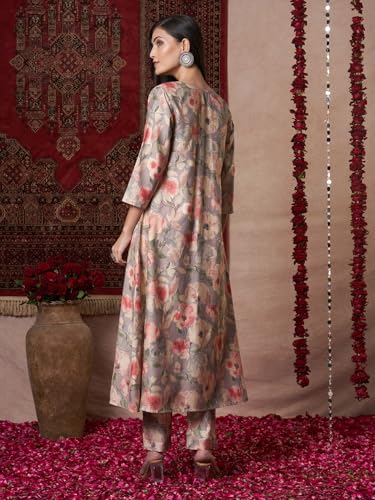 ANNI DESIGNER Womens Rayon Blend Straight Printed Kurta with Pant (Bhaskar Grey_S_Grey_Small)