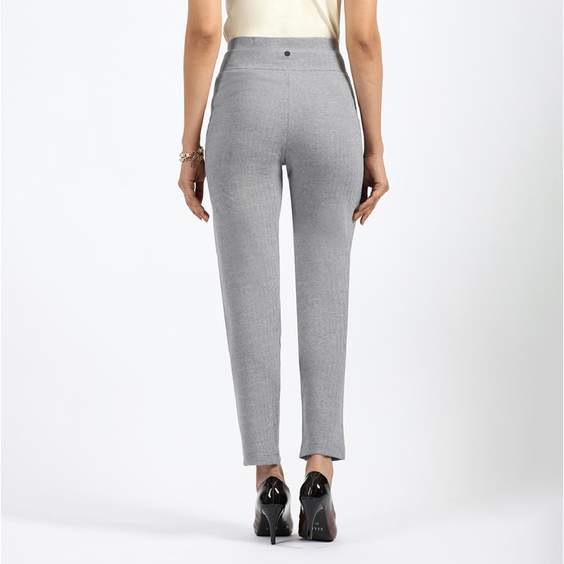 BlissClub Womens Straight Work Utility Pants (WerkItStraight_Grey_Happy Herringbone
