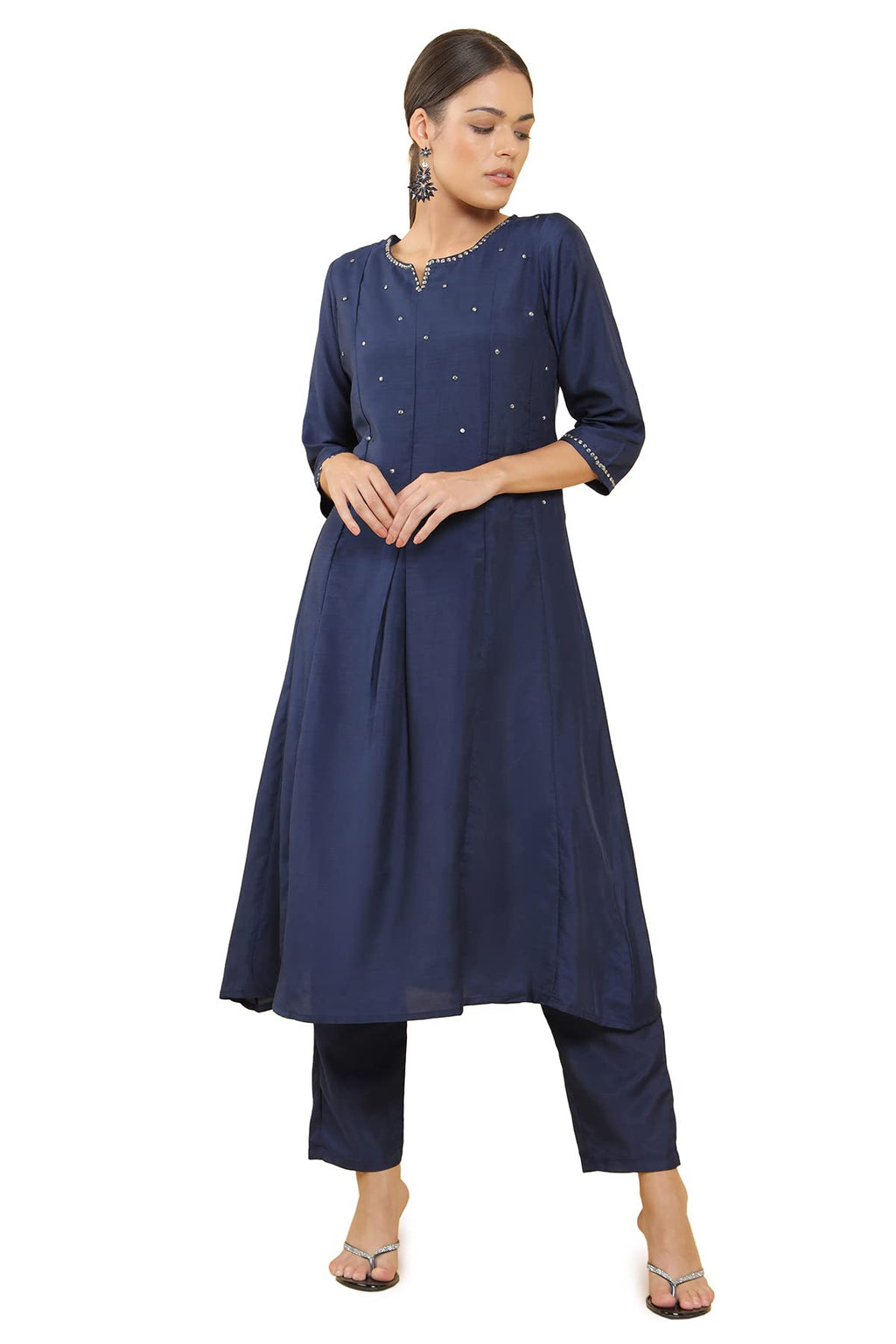 Soch Women Dark Blue Embellished Crepe Kurta Set