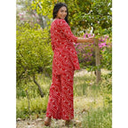 ANNI DESIGNER Womens Rayon Blend Straight Bandhej Printed Kurta with Pant (Nesta Red_M_Red_Medium)