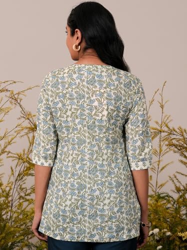 Libas Off White Printed Straight Cotton Kurti