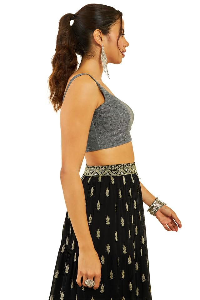 Soch Womens Net Shimmery Scoop-Neck Back-Open Sleeveless Blouse