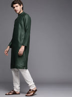 Manyavar Kurta Set For Men, Full Sleeves Mandarin Collar Ethnic Kurta Set For Engagement, Wedding, Party Solid Kurta Set Blended