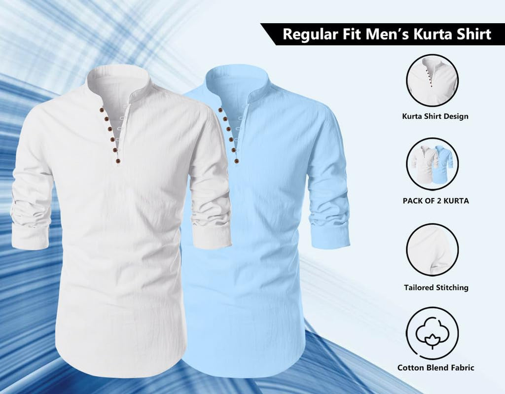 Finivo Fashion MenS Cotton Blend Regular Fit Solid Casual Kurta Shirt Pack Of 2