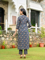 ANNI DESIGNER Womens Rayon Blend Straight Printed Kurta with Pant (OMMY Blue_L_Blue_Large)