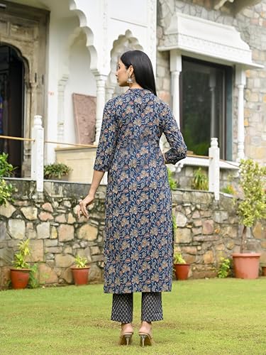 ANNI DESIGNER Womens Rayon Blend Straight Printed Kurta with Pant (OMMY Blue_L_Blue_Large)