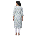 Aurelia Grey Floral Printed Printed Straight Long Kurta for Women