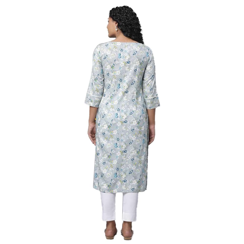 Aurelia Grey Floral Printed Printed Straight Long Kurta for Women