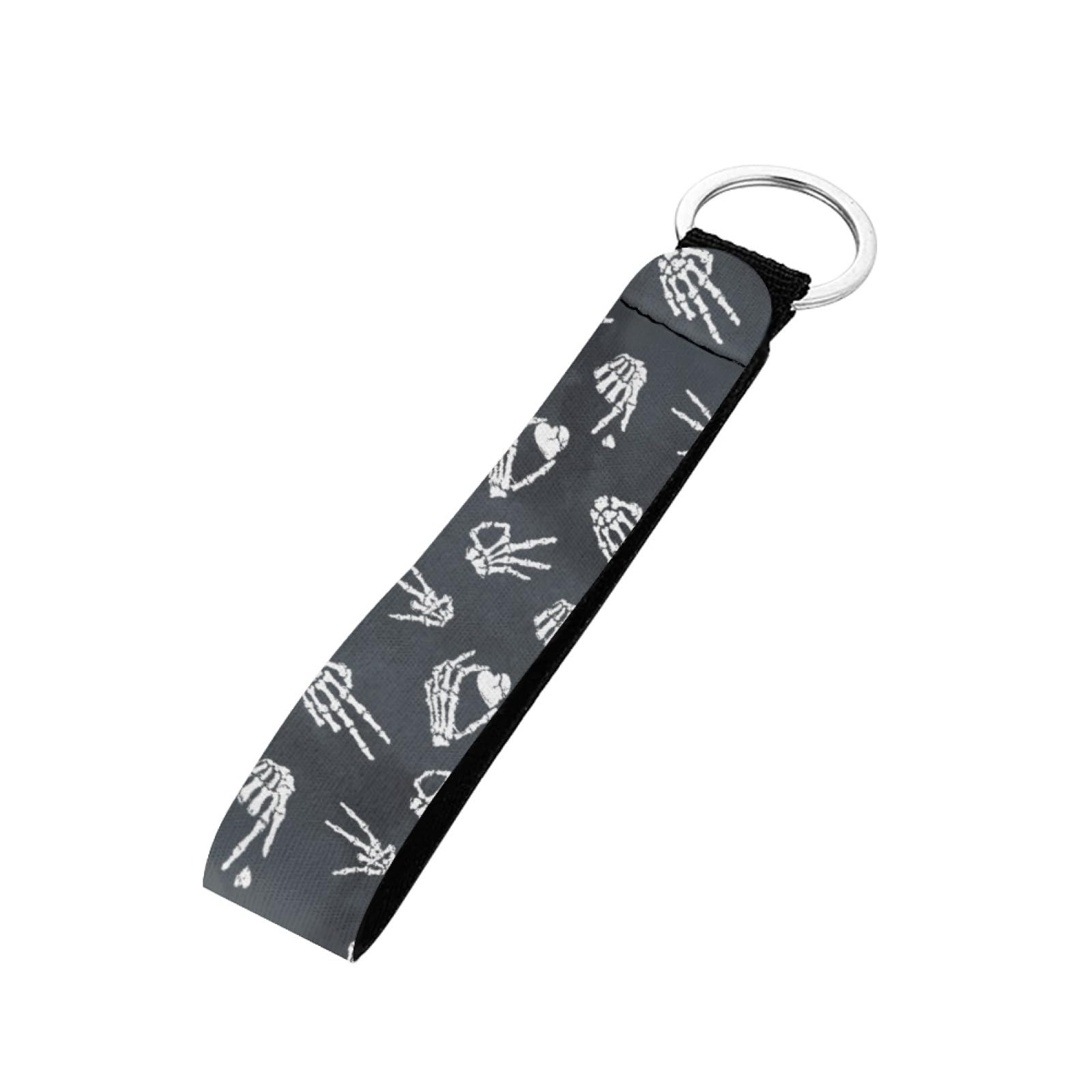 SEANATIVE Skeleton Hand with Heart Printing Keychain Wristlet Strap for Key Hand Wrist Lanyard Keyring Holder Halloween Decor