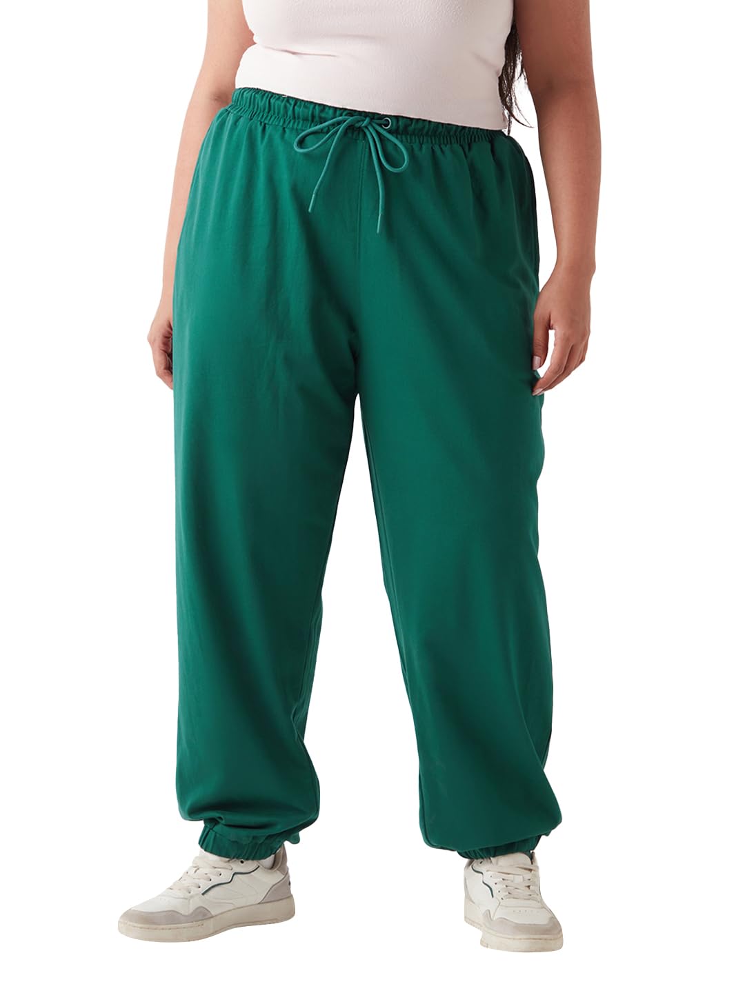 Bewakoof Air 1.0 Womens Solid Oversized Fit Terry Plus Size Joggers_646958_Green_3XL