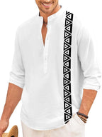 Finivo Fashion MenS Short Kurta With Printed Geometric Side Panel | Cotton Blend Full Sleeve Ethnic Topwear With Mandarin Collar