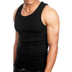 Goyoma 3 Packs Mens 100% Cotton Tank Top White/Black Wife Beater A-Shirt Undershirt (S, Black)