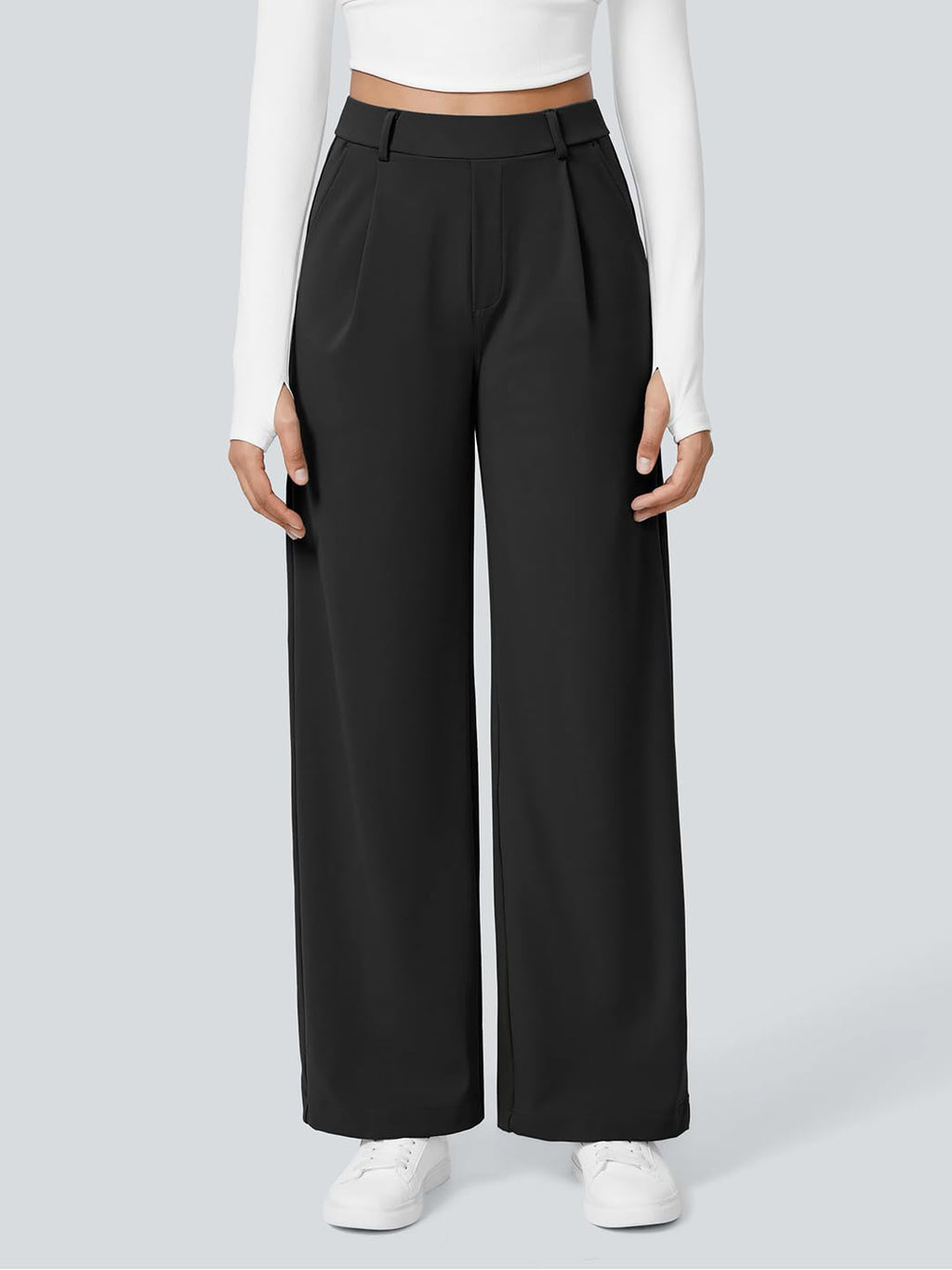 ADDYVERO High Waisted Side Pocket Straight Leg Work Pants Black