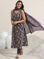 Libas WomenS Cotton Blend Kurta Set (400343R_Purple