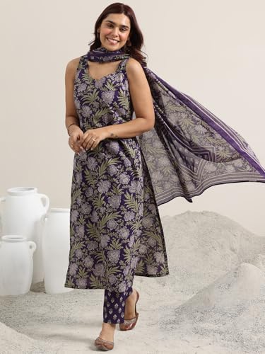 Libas WomenS Cotton Blend Kurta Set (400343R_Purple