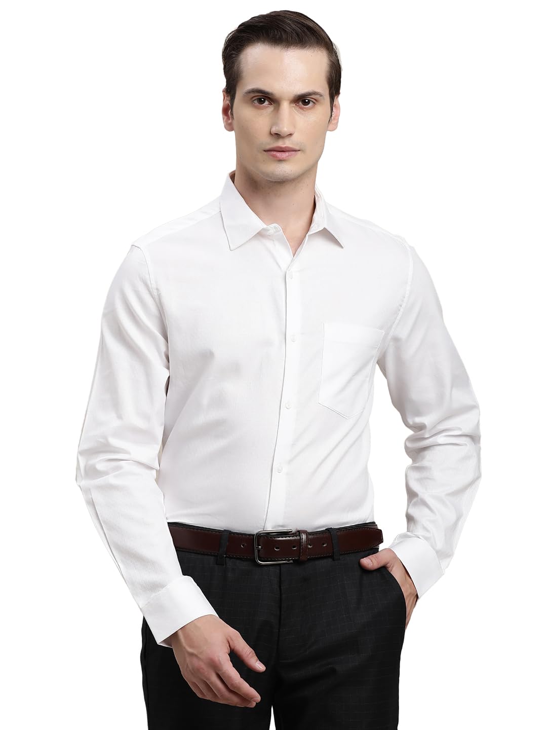 Turtle Men White Jacquard Full Sleeve Slim Fit 100% Cotton Formal Shirt