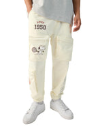 The Souled Store Official Peanuts: Comics Street Champ Men and Boys Drawstring Off-White Oversized Joggers Casual Lounge Fashion
