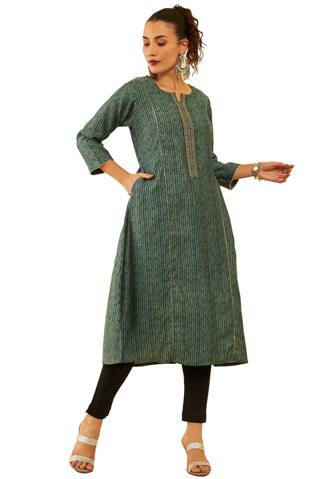 Soch Women Muslin Abstract Printed Panelled Kurta with Gotta Patti