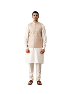 Jompers Mens Sequins And Embroidered Nehru Jacket With Solid Kurta Pyjama Set