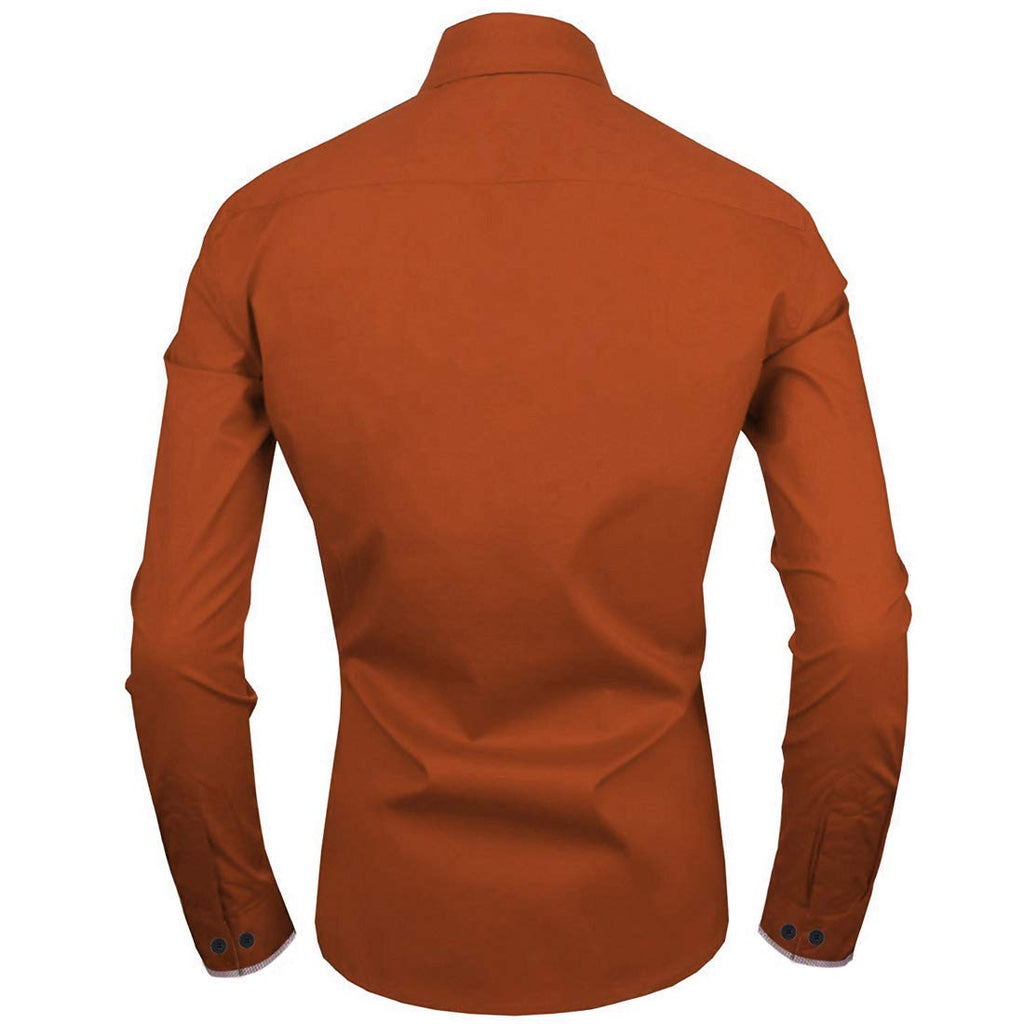 Zombom MenS Solid Cotton Blend Regular Fit Spread Collar & Full Sleeves Casual Lightweight Comfortable Shirt Dark Orange